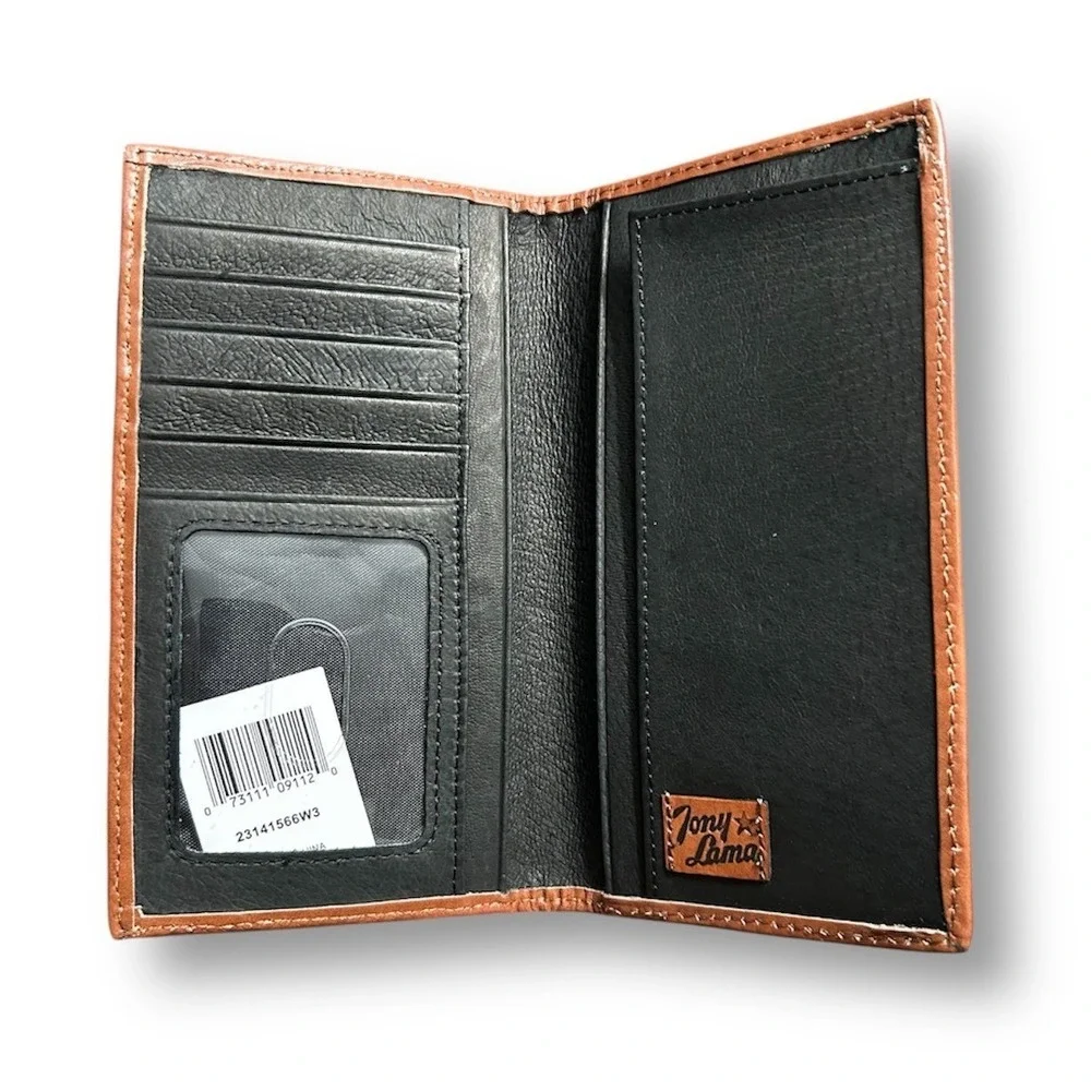 New Tony Lama Rodeo Wallet Blue Aztec Genuine Leather RFID Western‎ Checkbook